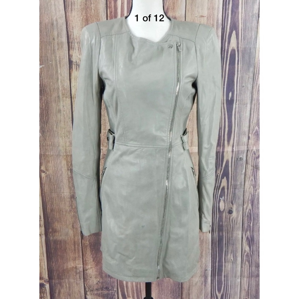 Lamarque Tan Leather Trench Coat Asymmetrical Zip